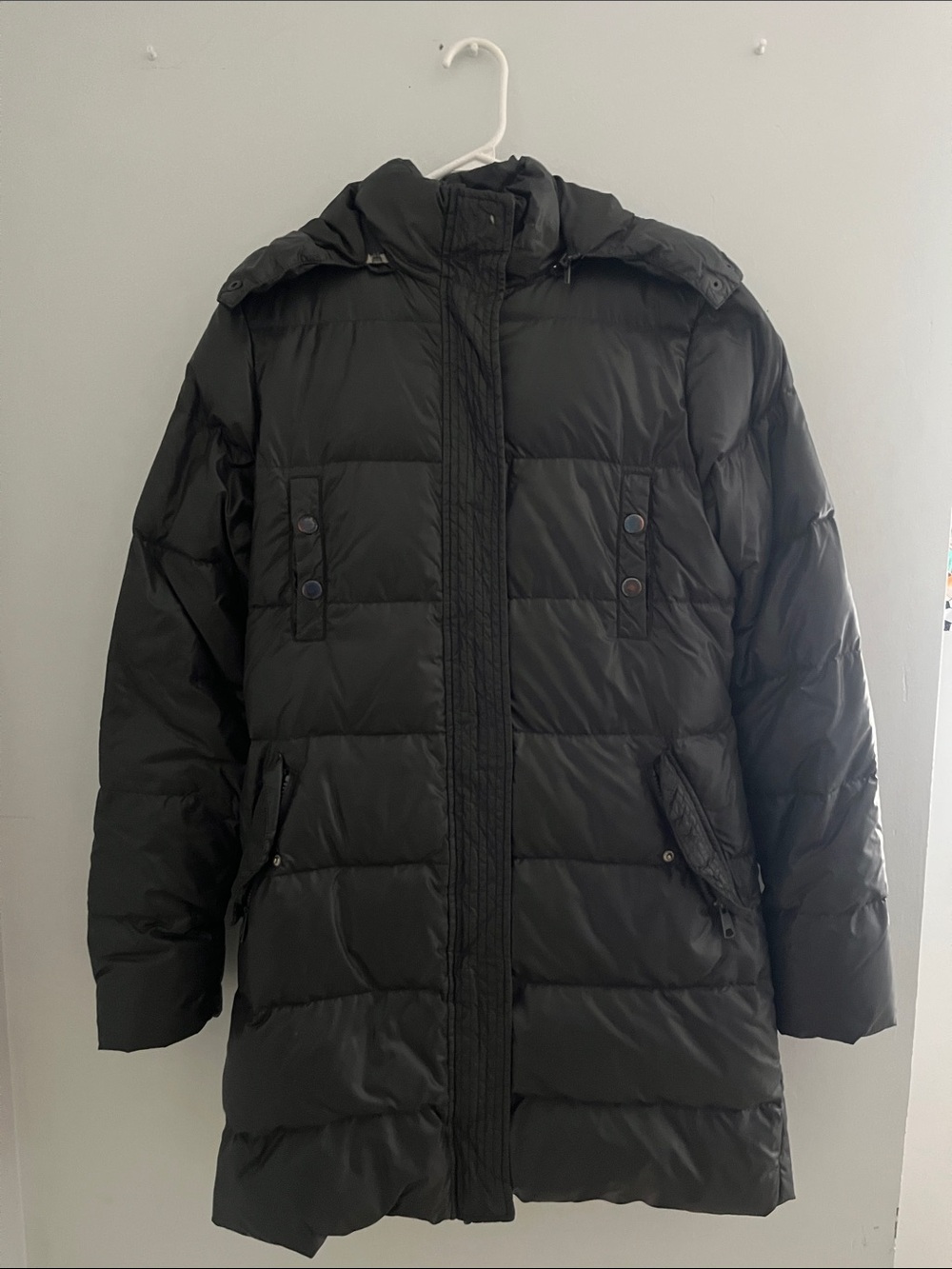 Womens Roots Black Puffer Winter Coat with Hood